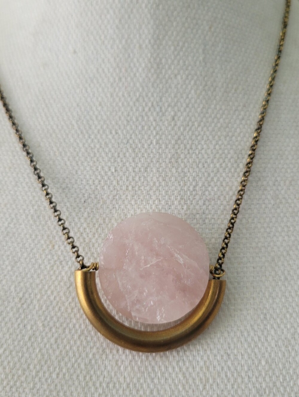 Larissa Loden Celestial Sun Moon Pink Quarz Brass necklace New